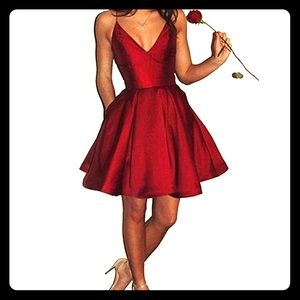 Short formal burgundy gown with pockets, size 2